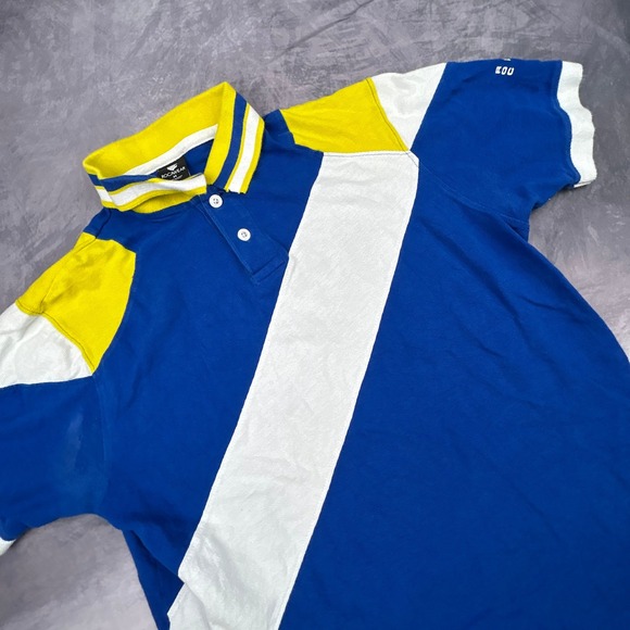 Vintage Rocawear Polo Shirt Mens Medium Blue Yellow Y2K Colorblock Streetwear - Picture 3 of 8